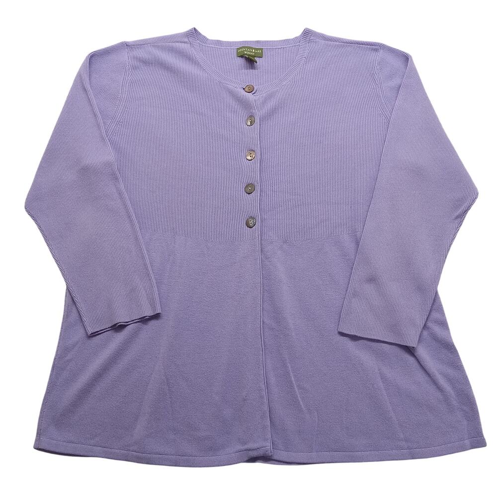 Mountain Lake Woman Sweater 2X Womens Cardigan Purple Ribbed